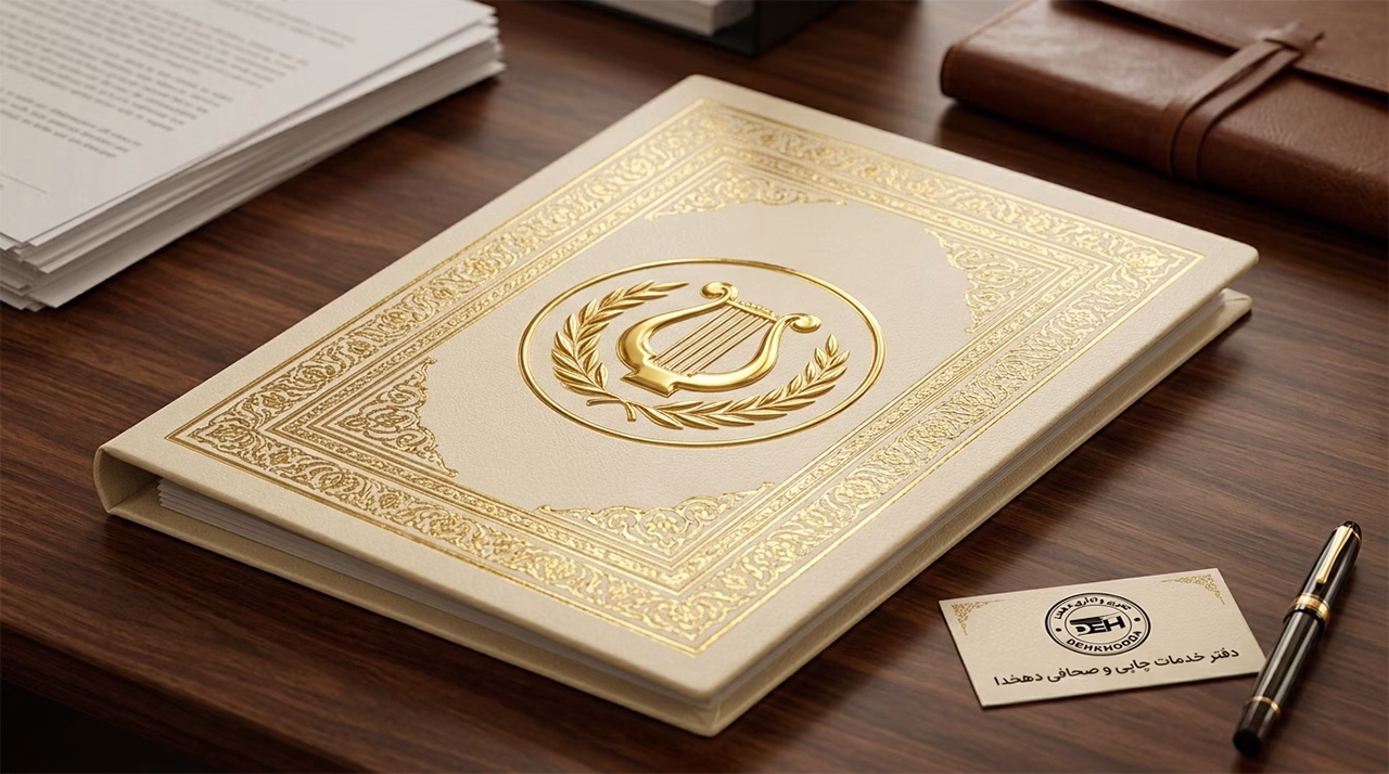 طلاکوب لوگو روی فولدر آماده طرح D-001