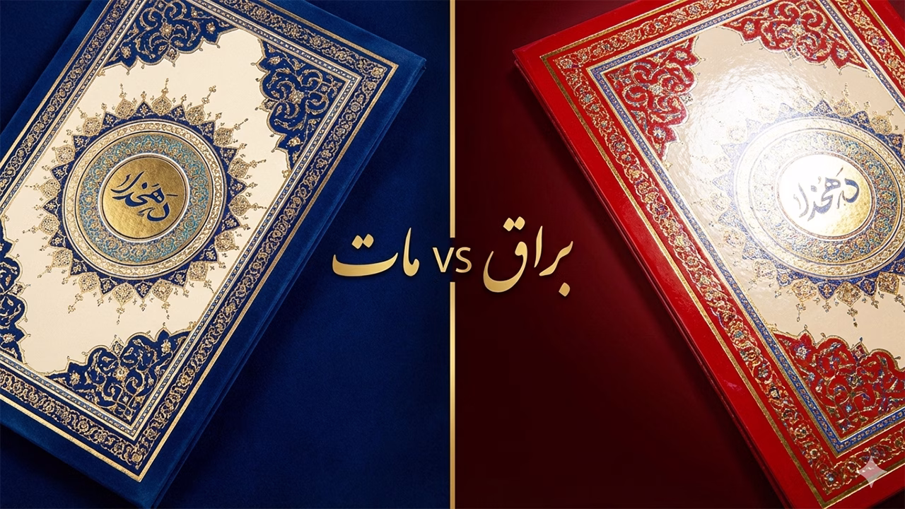 مقایسه فولدر سلفون مات و براق تذهیب دار