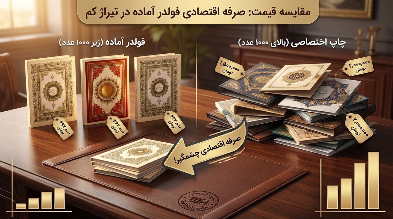 نمودار مقایسه قیمت فولدر آماده و چاپ اختصاصی